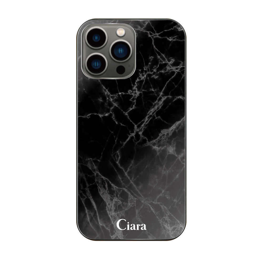 iPhone13Proケース ガラス 強化ガラスケース マーブル ブラック