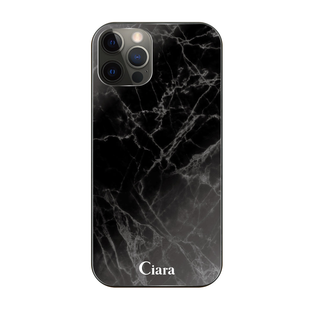 iPhoneX/XSケース ガラス 強化ガラスケース マーブル ブラック