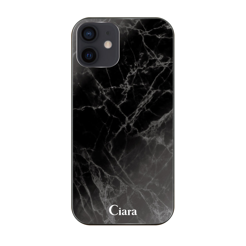 iPhoneXRケース ガラス 強化ガラスケース マーブル ブラック