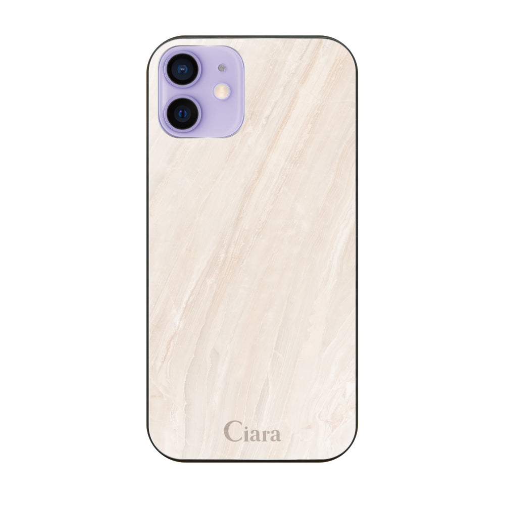 iPhone12/12Proケース ガラス 強化ガラスケース マーブル ベージュ