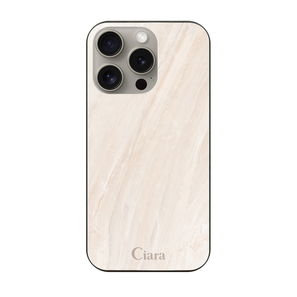 iPhone15Proケース ガラス 強化ガラスケース マーブル ベージュ