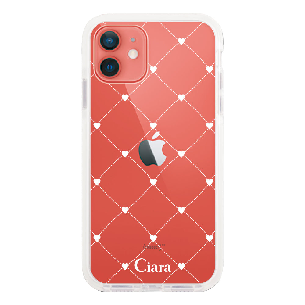 iPhone11ケース クッションバンパー 耐衝撃クリアケース ハートキルティング ホワイト