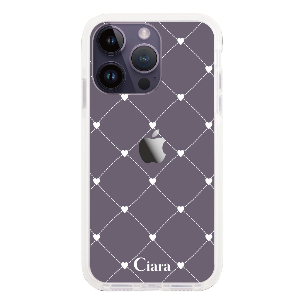 iPhone14ProMaxケース クッションバンパー 耐衝撃クリアケース ハートキルティング ホワイト