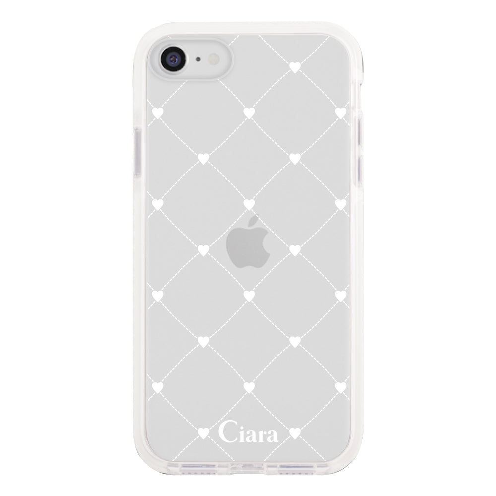 iPhone7Plus/8Plusケース クッションバンパー 耐衝撃クリアケース ハートキルティング ホワイト