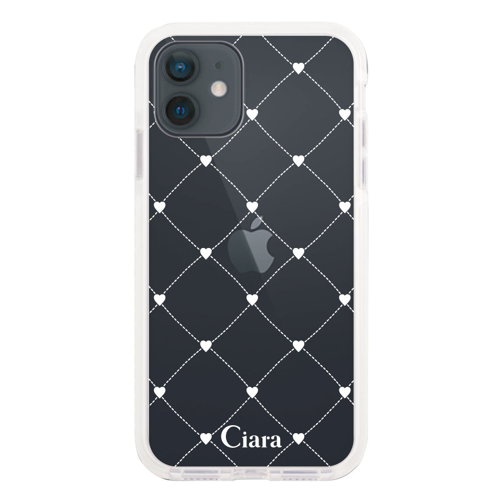 iPhoneXRケース クッションバンパー 耐衝撃クリアケース ハートキルティング ホワイト