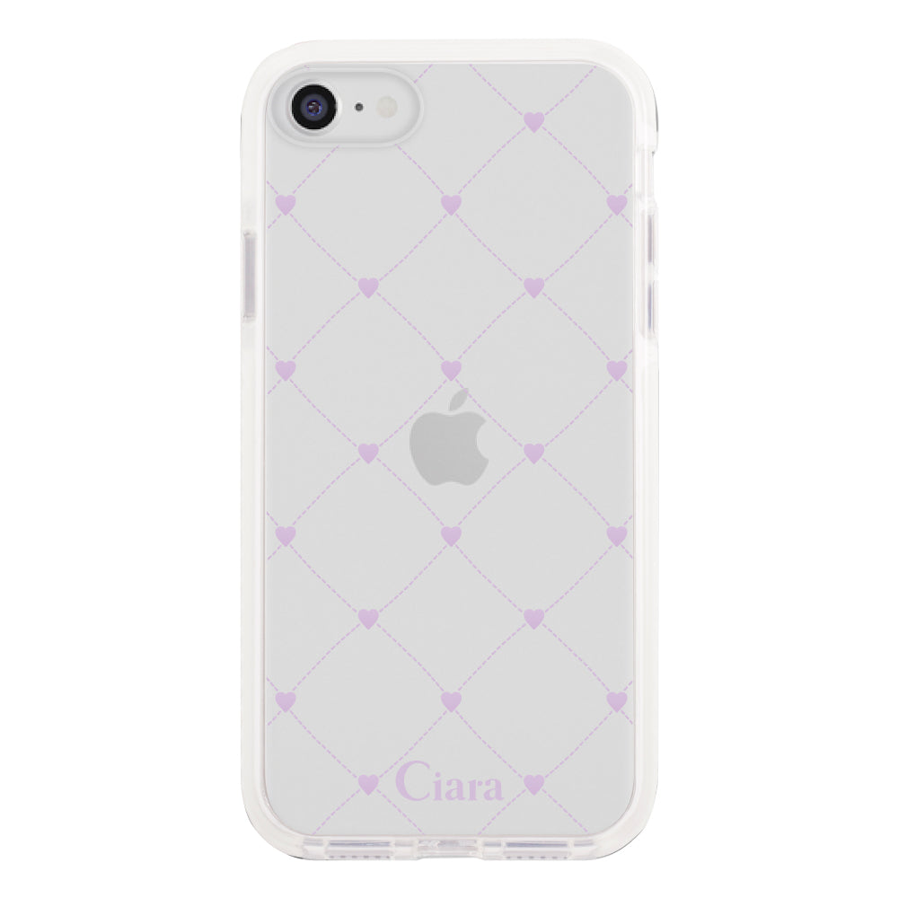 iPhone7Plus/8Plusケース クッションバンパー 耐衝撃クリアケース ハートキルティング パープル