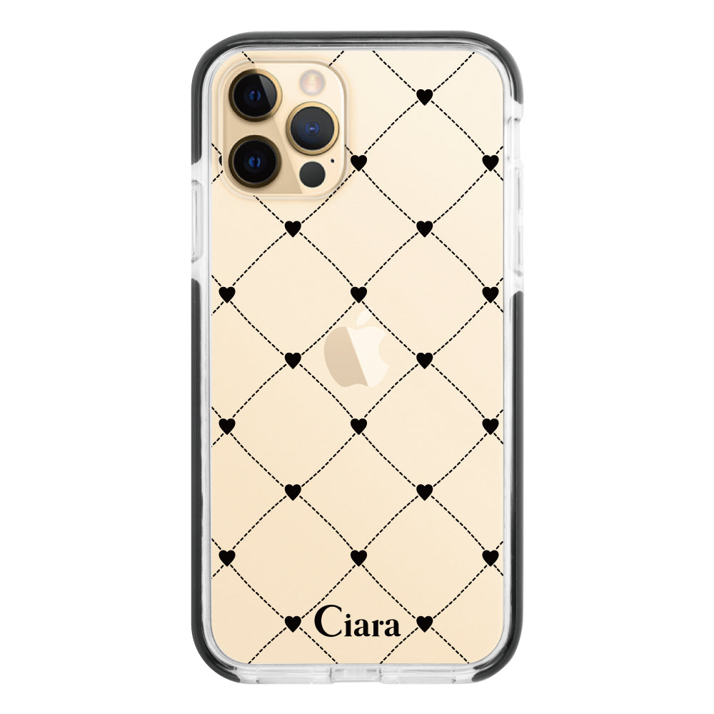 iPhone11ProMaxケース クッションバンパー 耐衝撃クリアケース ハートキルティング ブラック