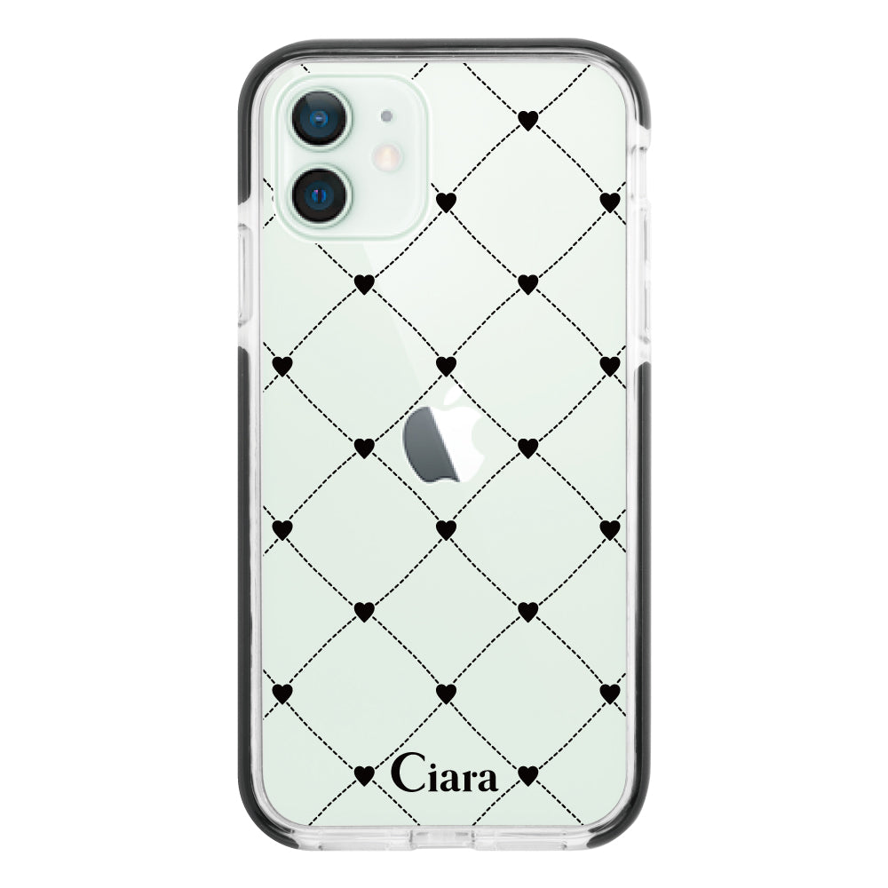 iPhone12miniケース クッションバンパー 耐衝撃クリアケース ハートキルティング ブラック