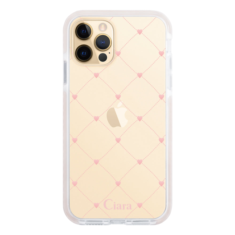 iPhone11Proケース クッションバンパー 耐衝撃クリアケース ハートキルティング ピンク