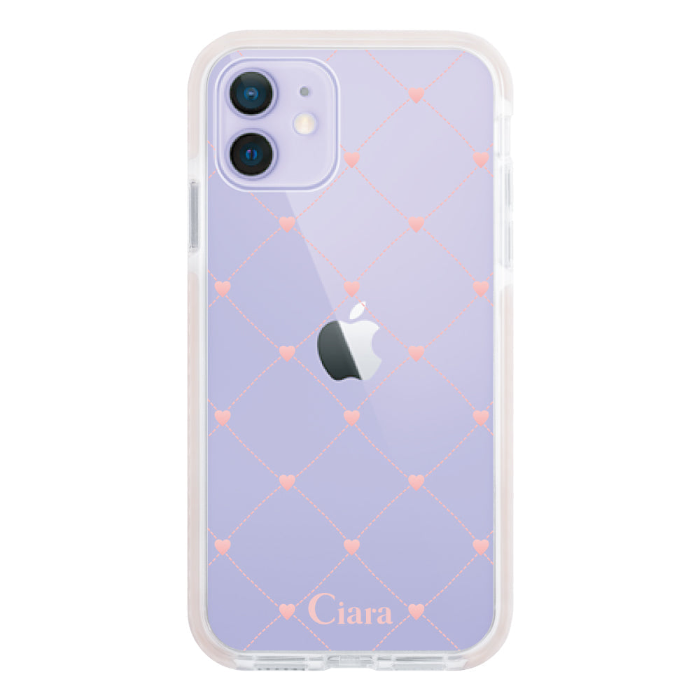 iPhone12/12Proケース クッションバンパー 耐衝撃クリアケース ハートキルティング ピンク