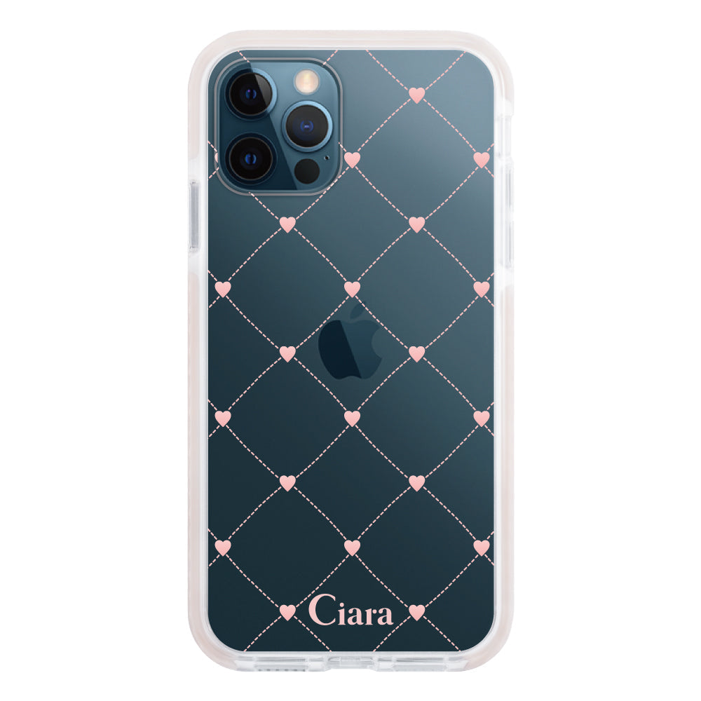 iPhone12ProMaxケース クッションバンパー 耐衝撃クリアケース ハートキルティング ピンク