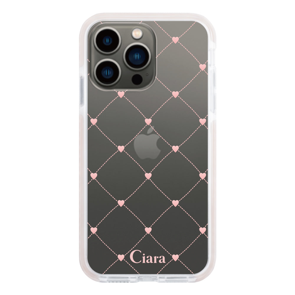 iPhone13Proケース クッションバンパー 耐衝撃クリアケース ハートキルティング ピンク