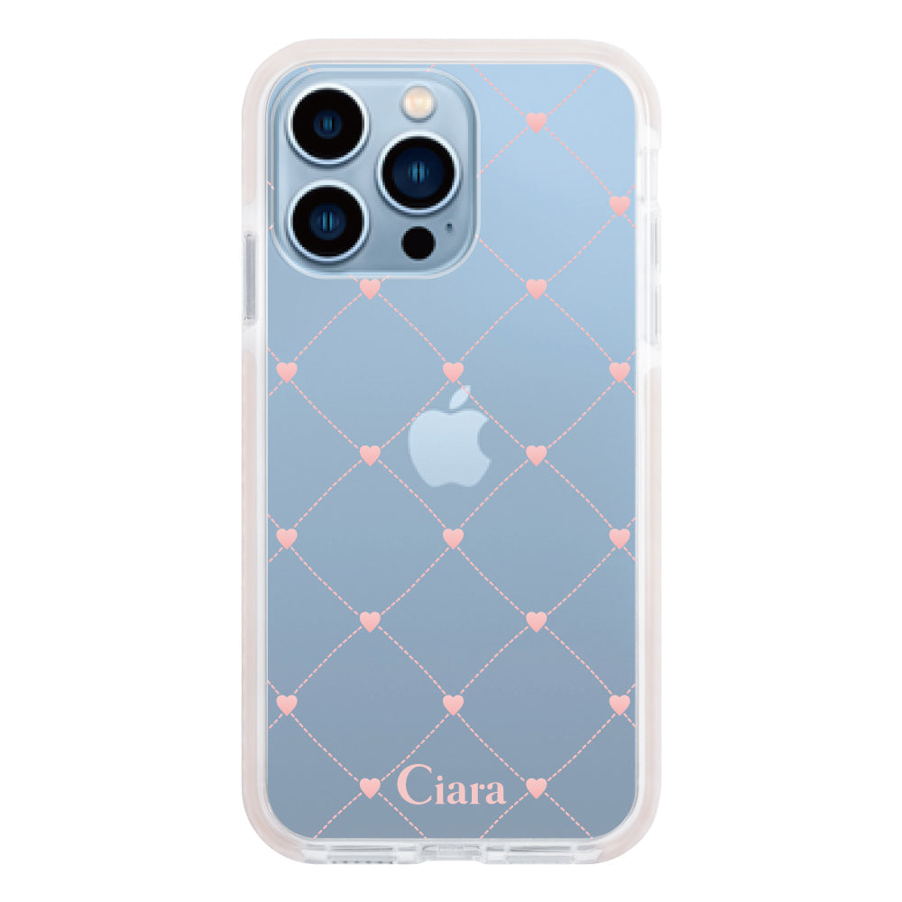 iPhone13ProMaxケース クッションバンパー 耐衝撃クリアケース ハートキルティング ピンク