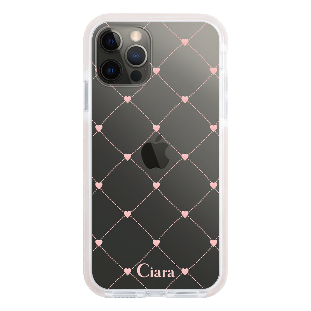 iPhoneX/XSケース クッションバンパー 耐衝撃クリアケース ハートキルティング ピンク