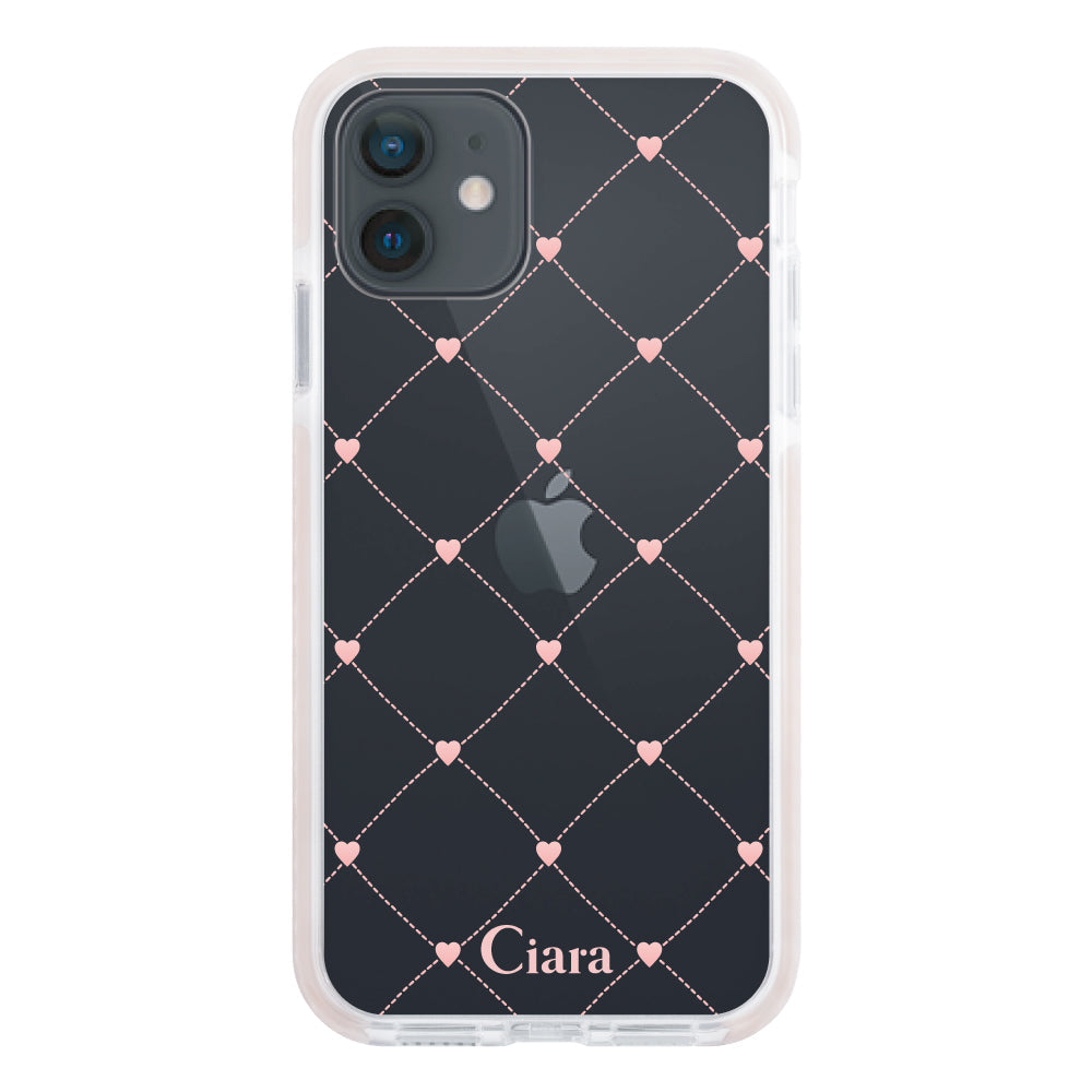 iPhoneXRケース クッションバンパー 耐衝撃クリアケース ハートキルティング ピンク