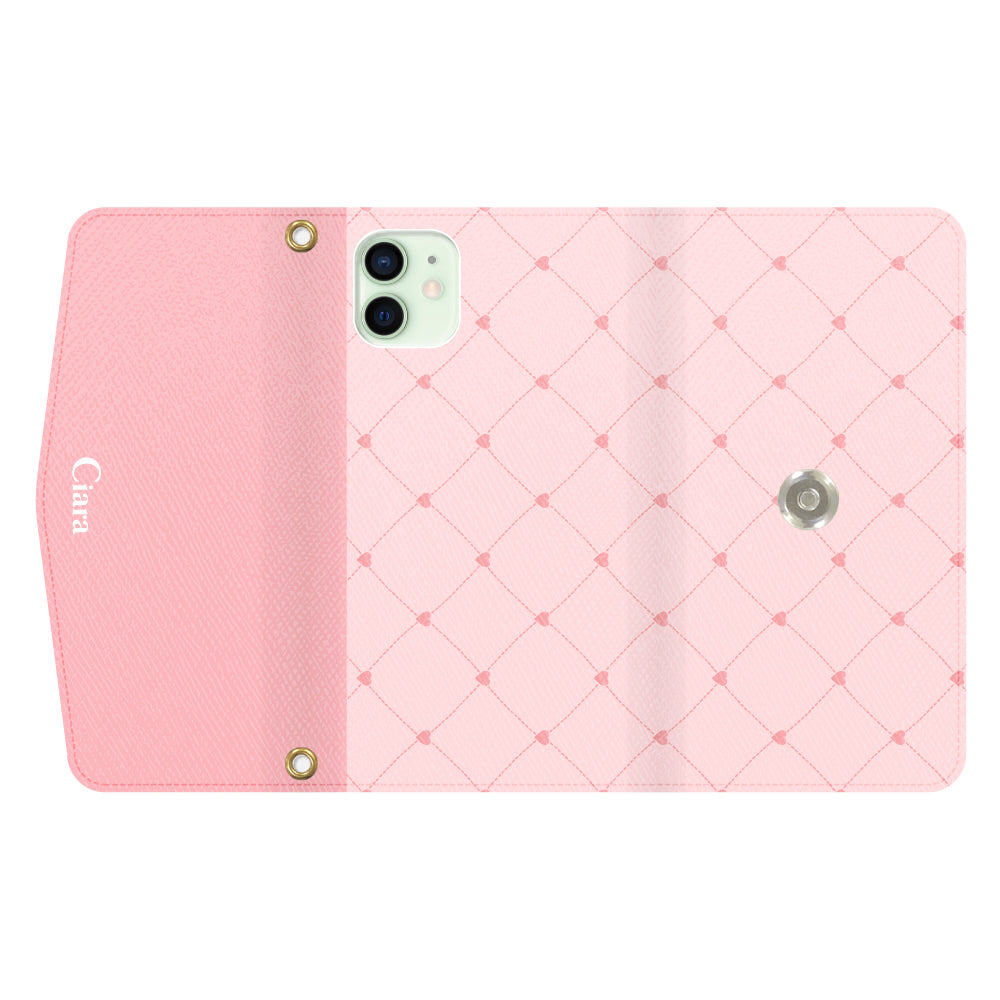 iPhone12miniケース】 手帳型 HEART QUILTING(ハート