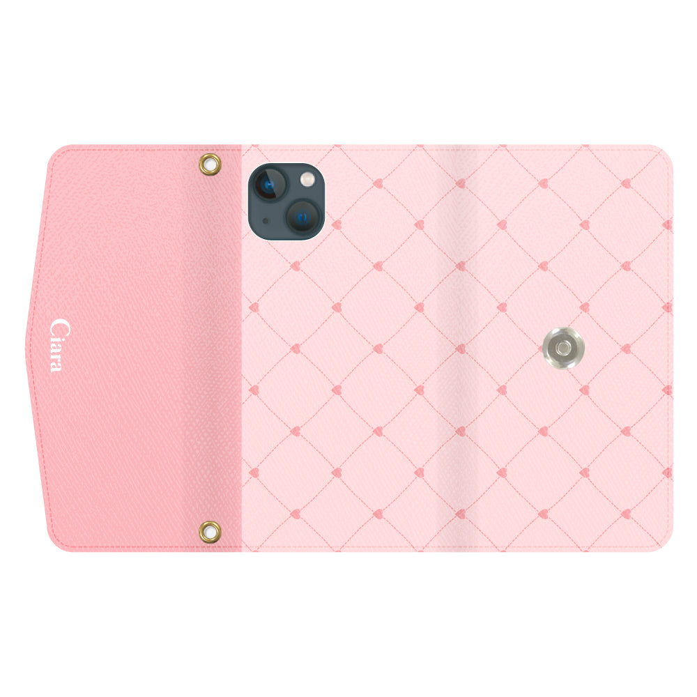 iPhone13miniケース】 手帳型 HEART QUILTING(ハートキルティング