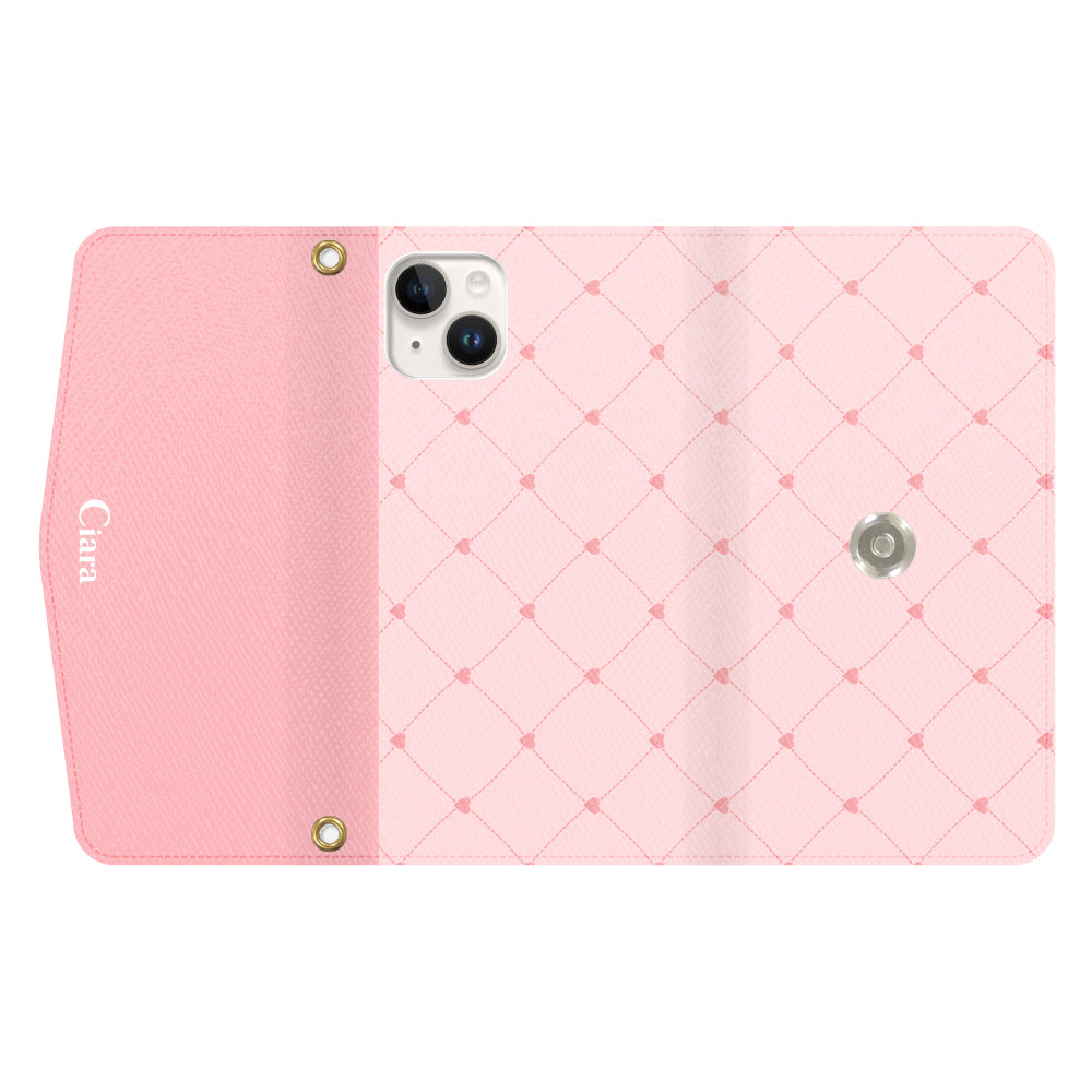 iPhone14ケース】 手帳型 HEART QUILTING(ハートキルティング