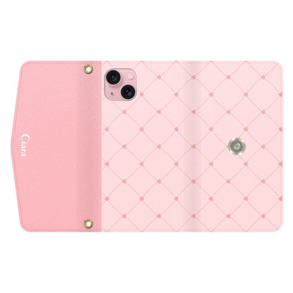 iPhone15ケース】 手帳型 HEART QUILTING(ハートキルティング