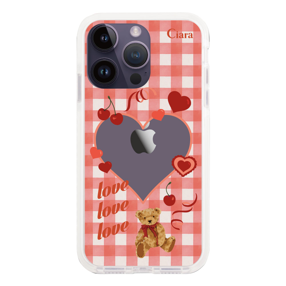 iPhone14ProMaxケース クッションバンパー 耐衝撃クリアケース マイスウィーティー レッド