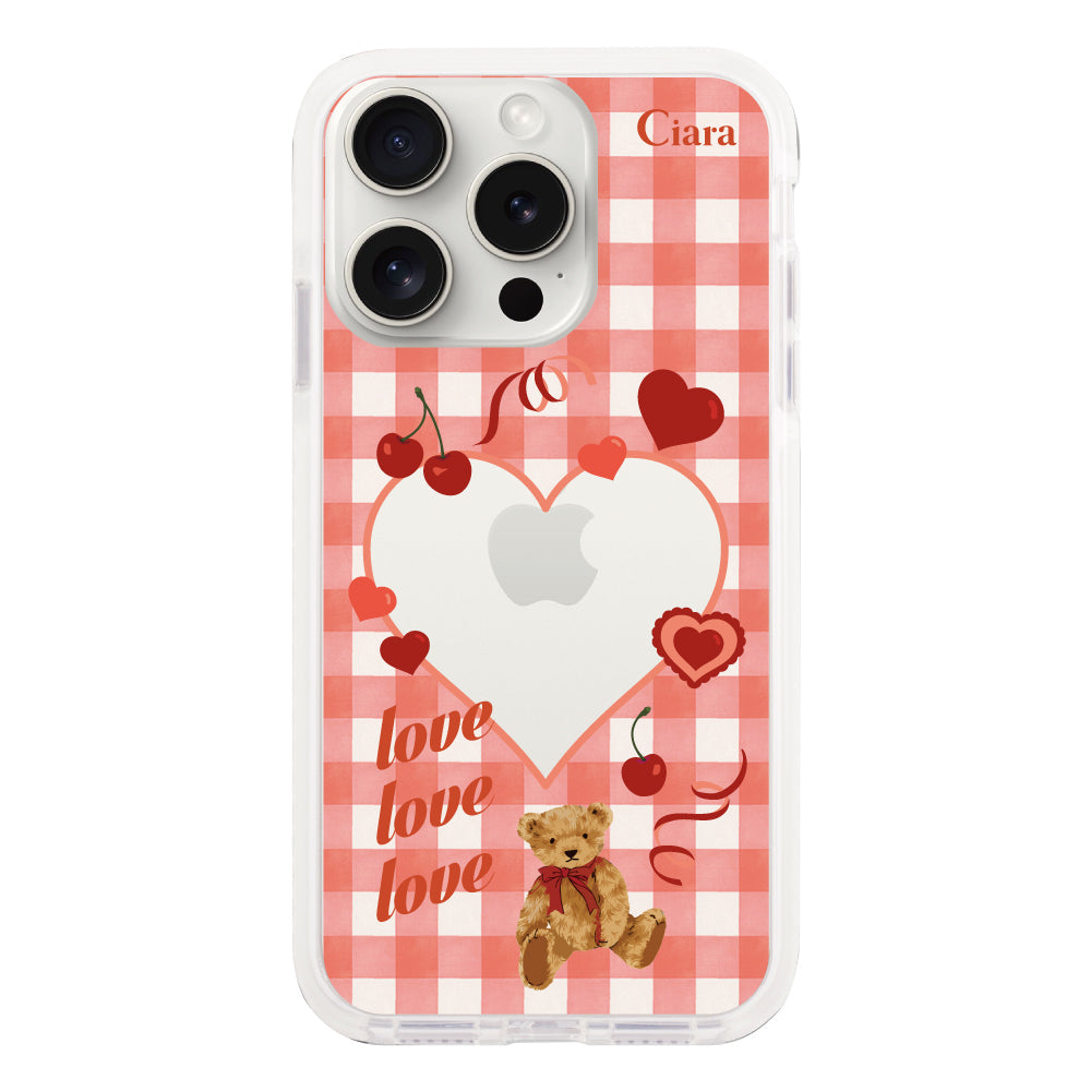 iPhone15ProMaxケース クッションバンパー 耐衝撃クリアケース マイスウィーティー レッド