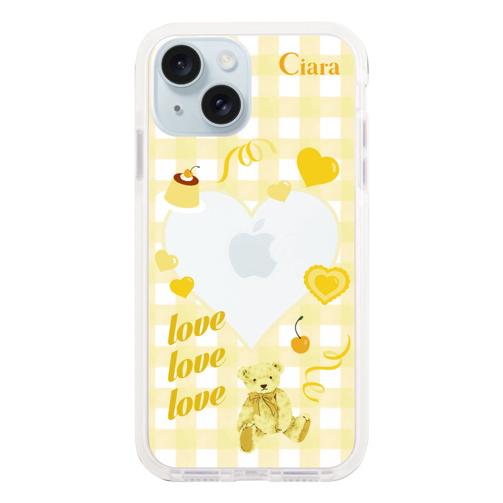 iPhone15Plusケース クッションバンパー 耐衝撃クリアケース マイスウィーティー イエロー