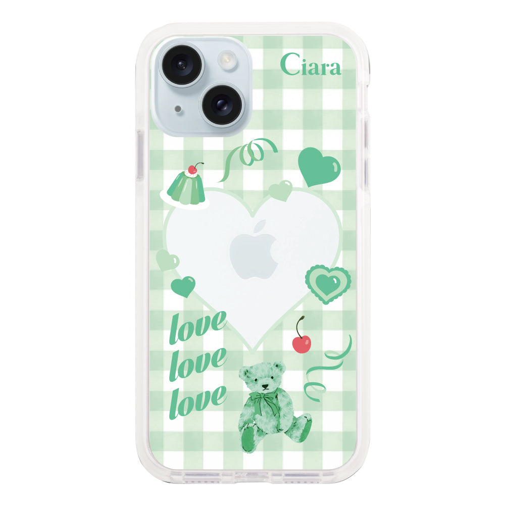 iPhone15Plusケース クッションバンパー 耐衝撃クリアケース マイスウィーティー グリーン