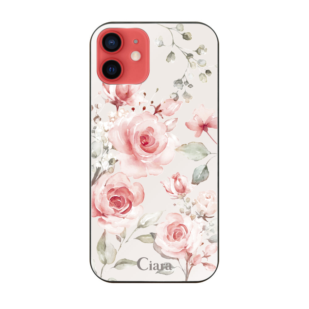 iPhone11ケース ガラス 強化ガラスケース スプリンクルフラワー ピンク