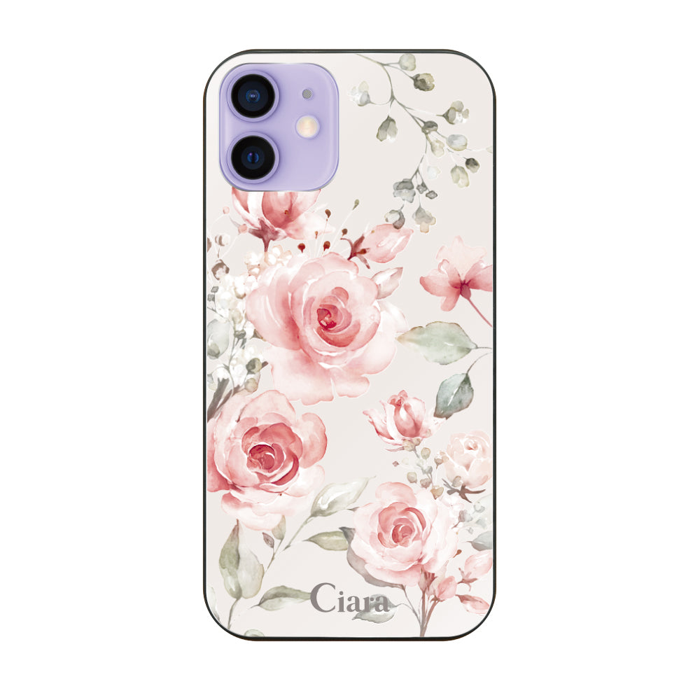 iPhone12/12Proケース ガラス 強化ガラスケース スプリンクルフラワー ピンク