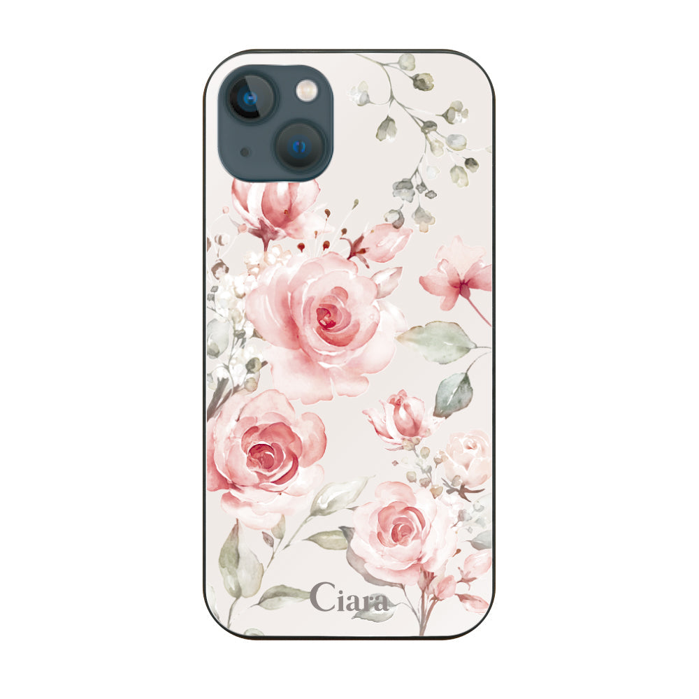 iPhone13miniケース ガラス 強化ガラスケース スプリンクルフラワー ピンク