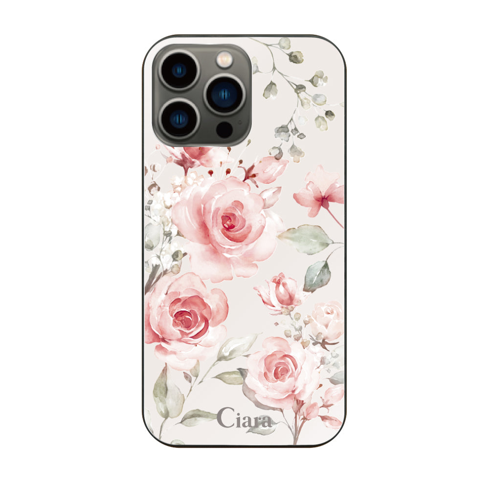 iPhone13Proケース ガラス 強化ガラスケース スプリンクルフラワー ピンク
