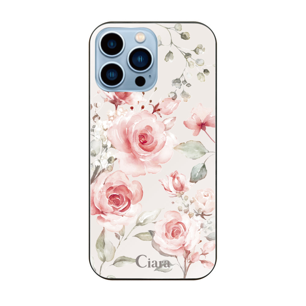 iPhone13ProMaxケース ガラス 強化ガラスケース スプリンクルフラワー ピンク