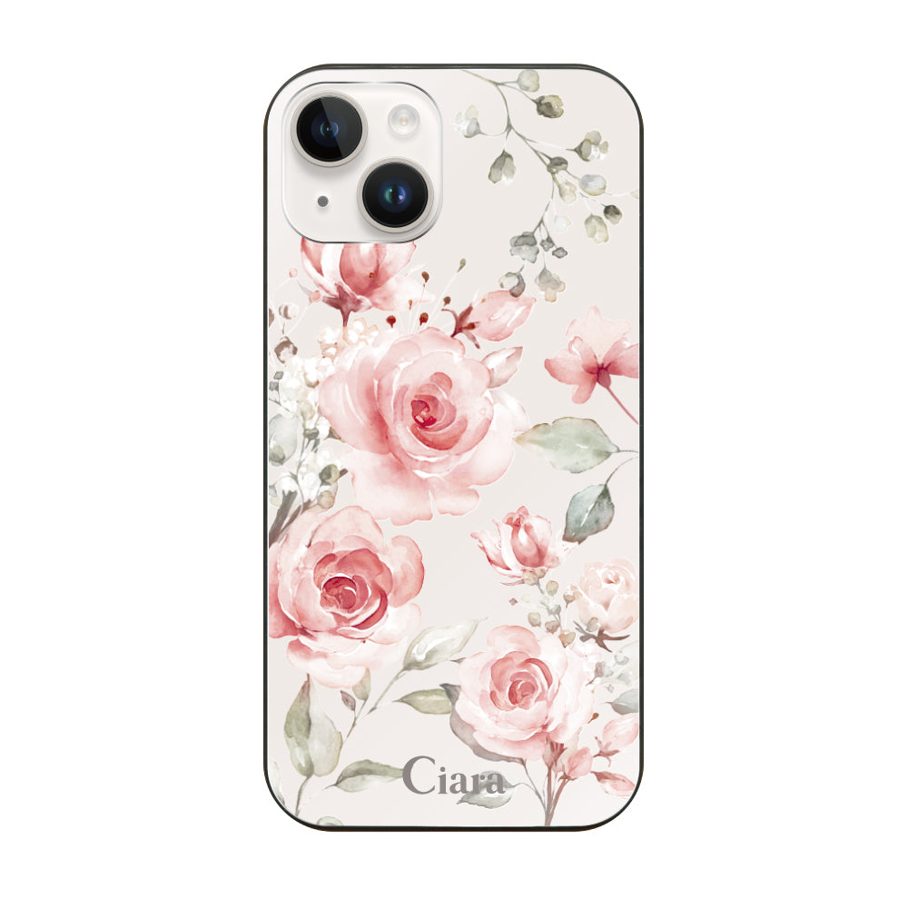 iPhone14ケース ガラス 強化ガラスケース スプリンクルフラワー ピンク