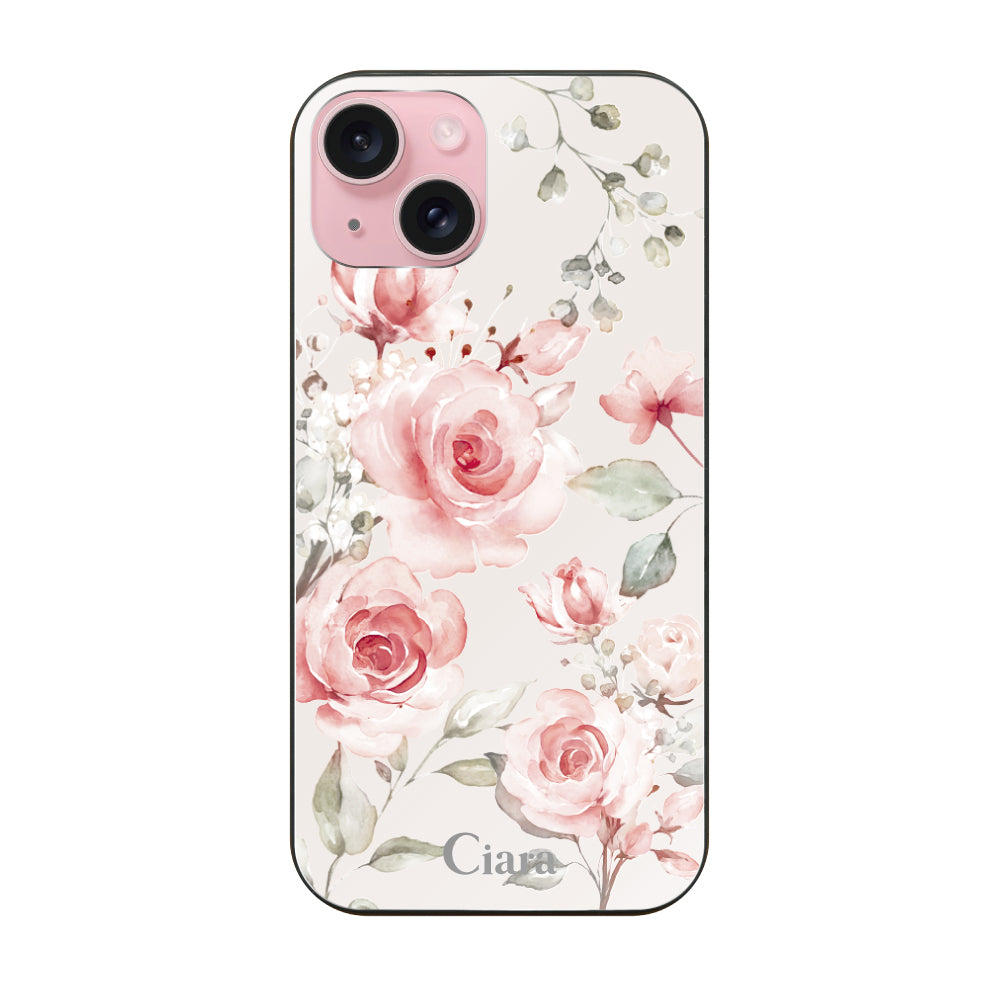 iPhone15ケース ガラス 強化ガラスケース スプリンクルフラワー ピンク