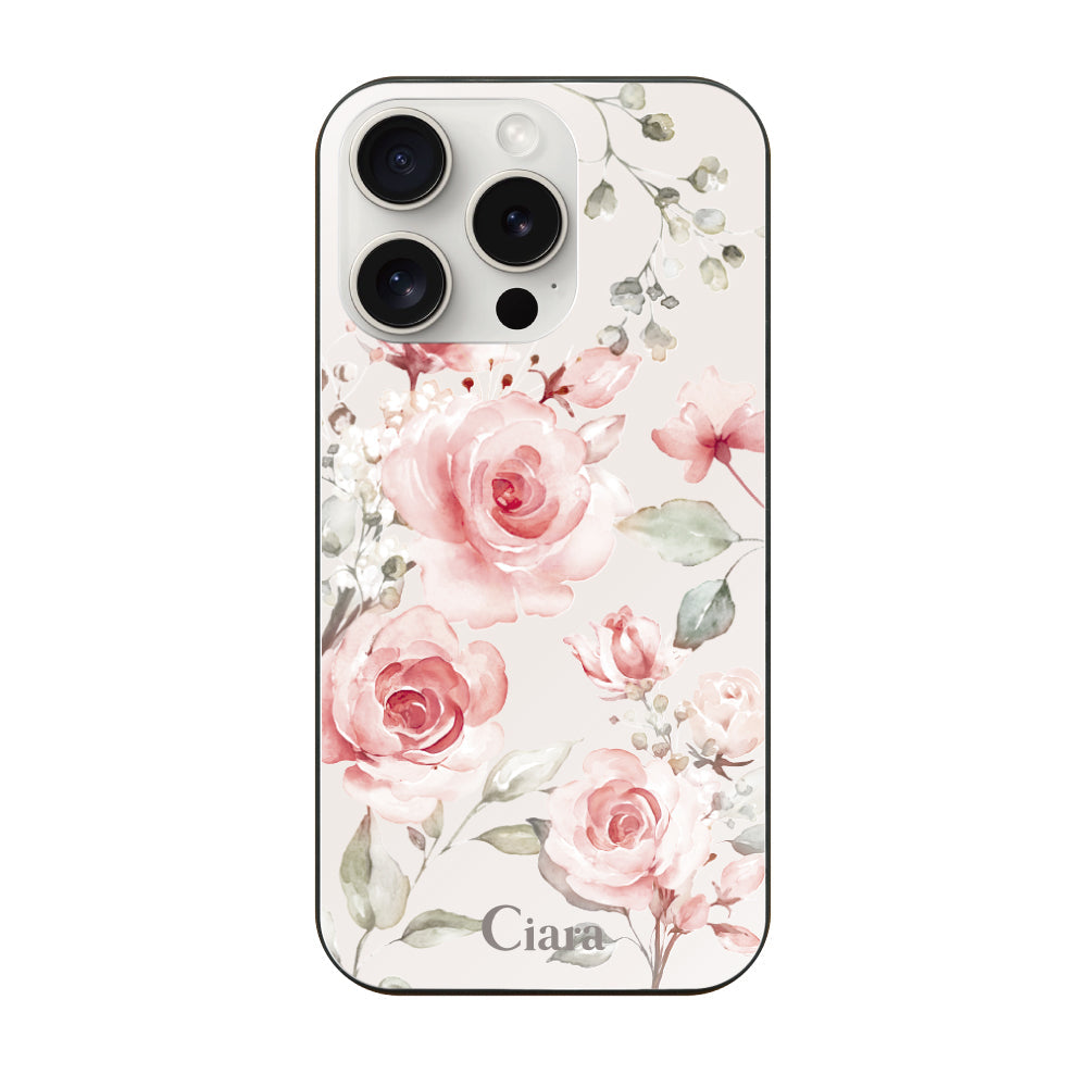 iPhone15ProMaxケース ガラス 強化ガラスケース スプリンクルフラワー ピンク