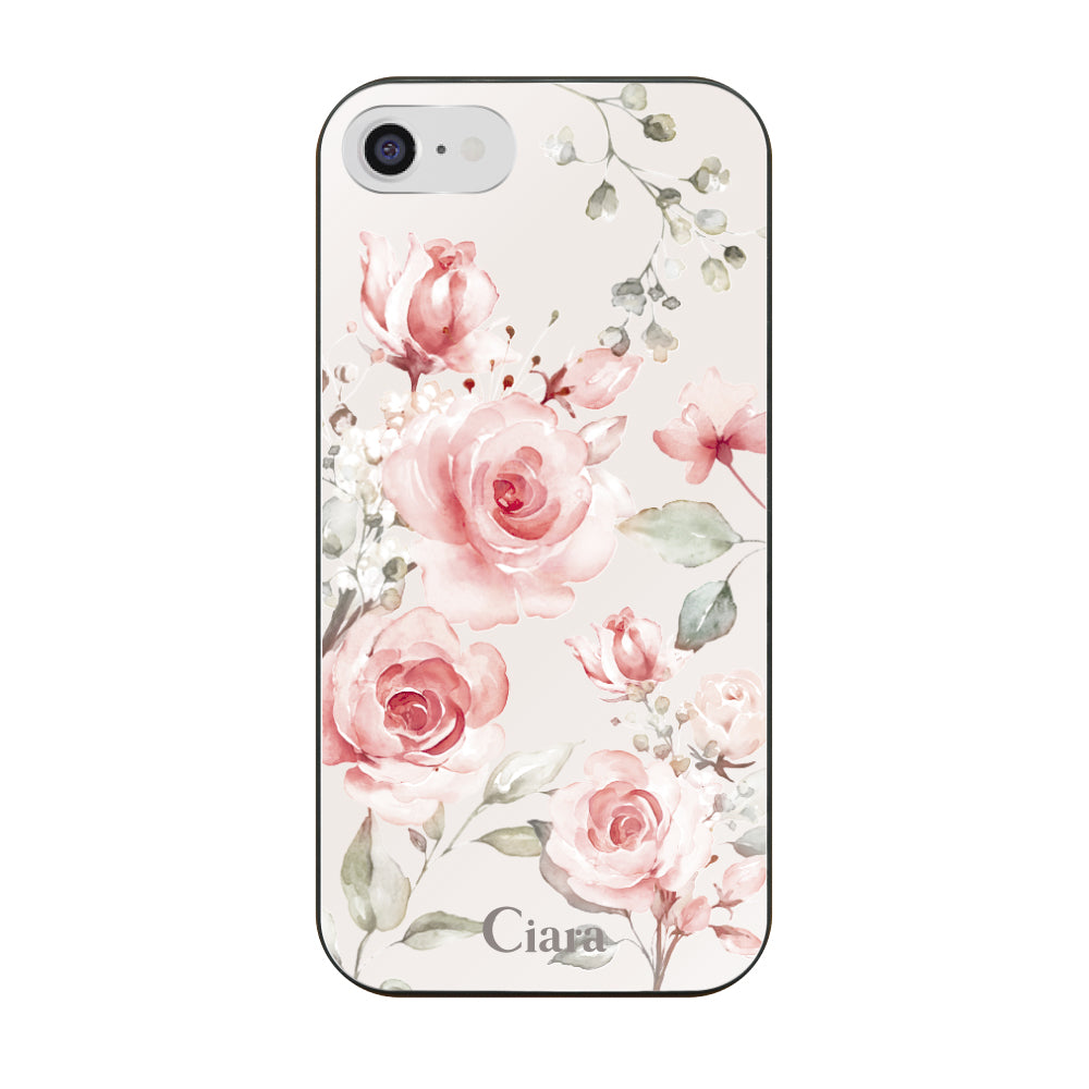 iPhone7/8/SE2/SE3ケース ガラス 強化ガラスケース スプリンクルフラワー ピンク