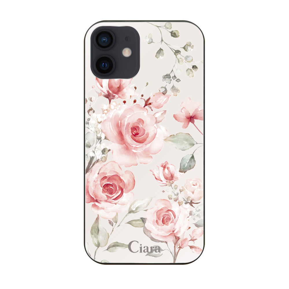 iPhoneXRケース ガラス 強化ガラスケース スプリンクルフラワー ピンク