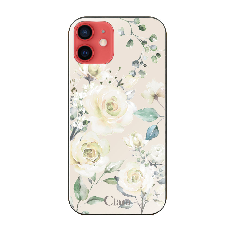 iPhone11ケース ガラス 強化ガラスケース スプリンクルフラワー イエロー