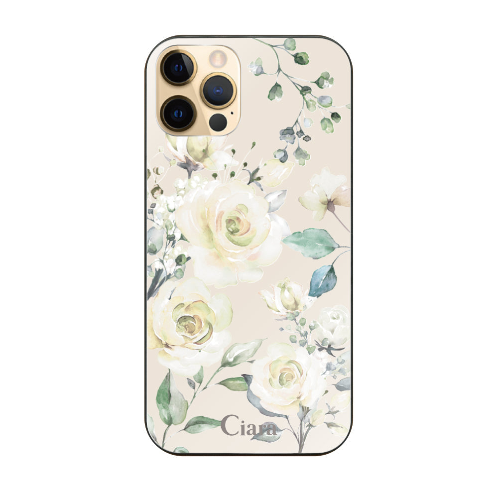 iPhone11Proケース ガラス 強化ガラスケース スプリンクルフラワー イエロー