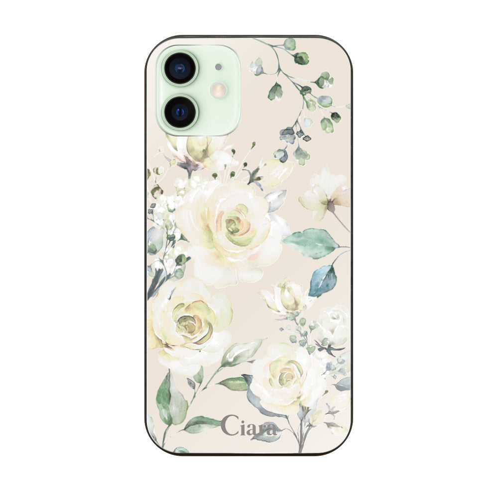 iPhone12miniケース ガラス 強化ガラスケース スプリンクルフラワー イエロー