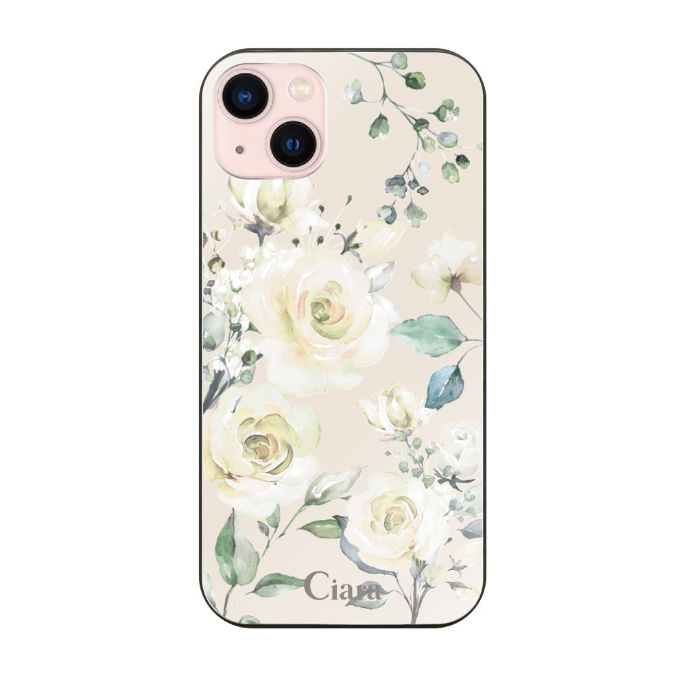 iPhone13ケース ガラス 強化ガラスケース スプリンクルフラワー イエロー