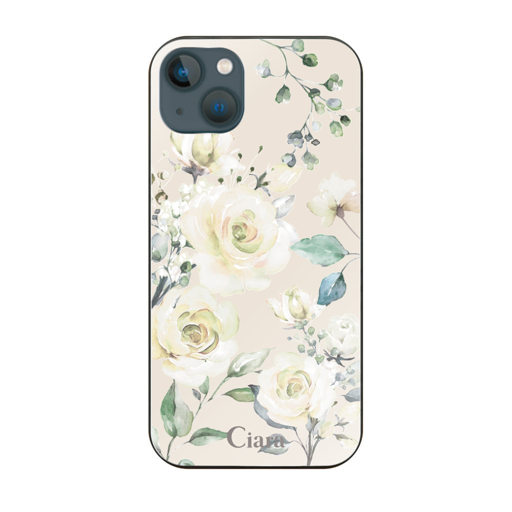 iPhone13miniケース ガラス 強化ガラスケース スプリンクルフラワー イエロー