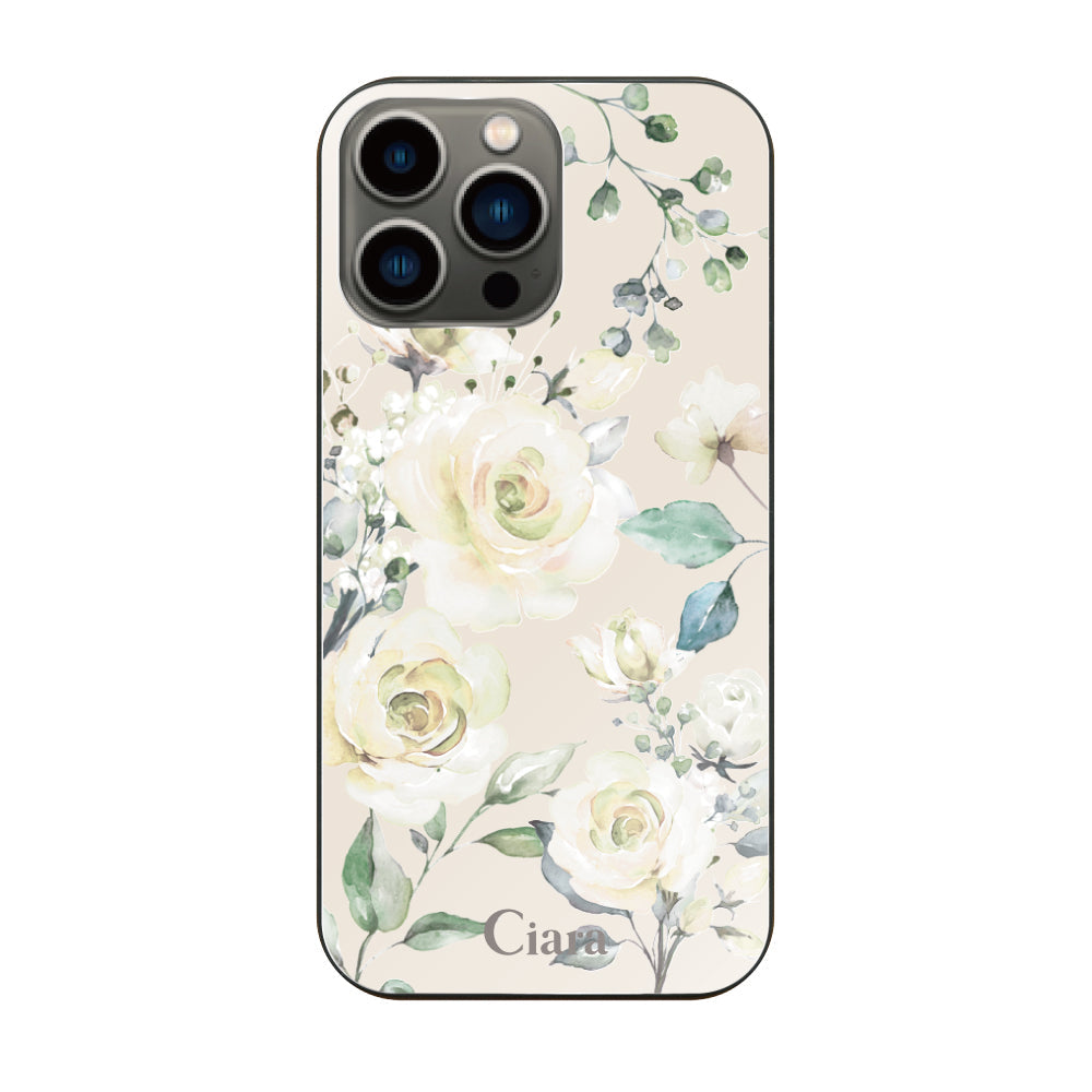 iPhone13Proケース ガラス 強化ガラスケース スプリンクルフラワー イエロー