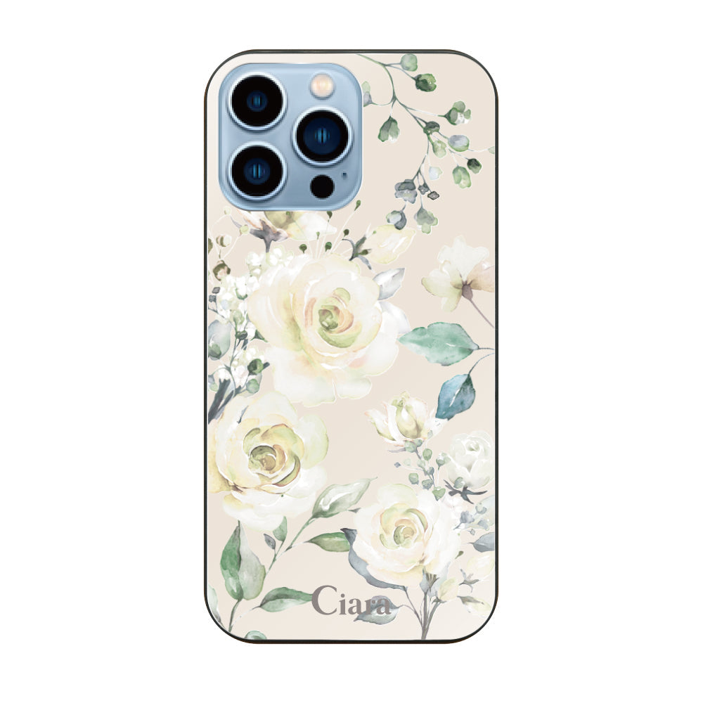 iPhone13ProMaxケース ガラス 強化ガラスケース スプリンクルフラワー イエロー