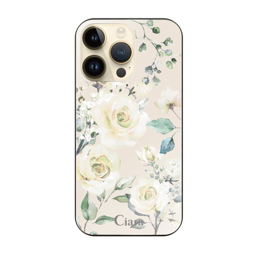 iPhone14Proケース ガラス 強化ガラスケース スプリンクルフラワー イエロー