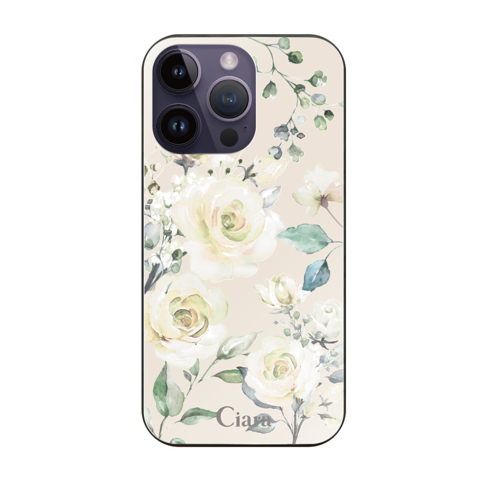 iPhone14ProMaxケース ガラス 強化ガラスケース スプリンクルフラワー イエロー