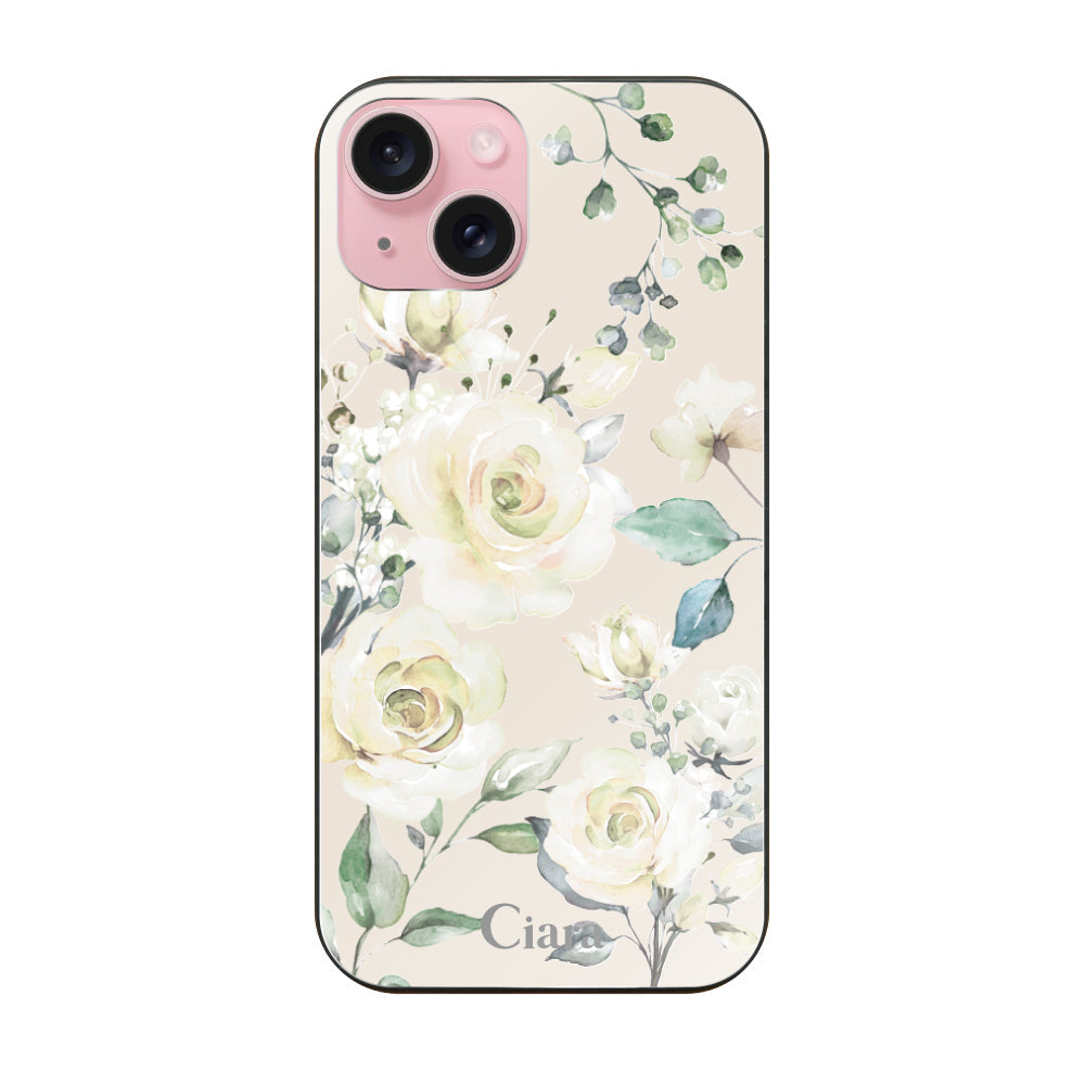 iPhone15ケース ガラス 強化ガラスケース スプリンクルフラワー イエロー