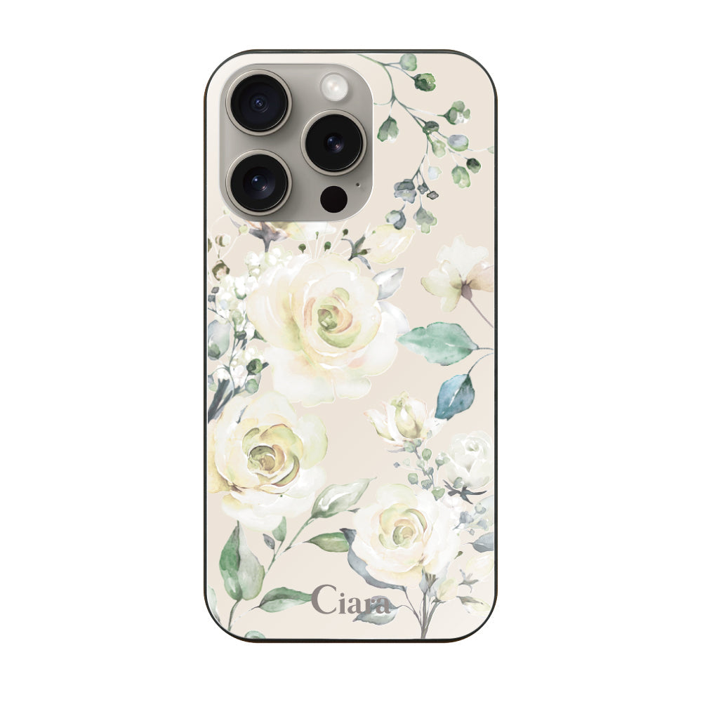 iPhone15Proケース ガラス 強化ガラスケース スプリンクルフラワー イエロー