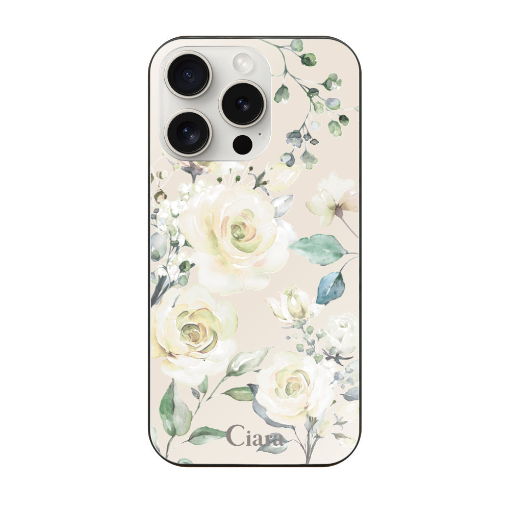 iPhone15ProMaxケース ガラス 強化ガラスケース スプリンクルフラワー イエロー