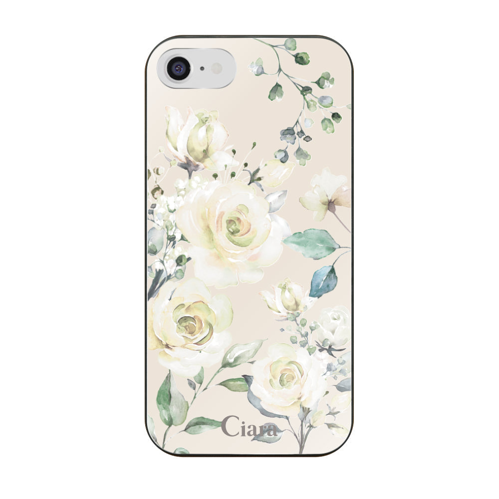 iPhone7/8/SE2/SE3ケース ガラス 強化ガラスケース スプリンクルフラワー イエロー